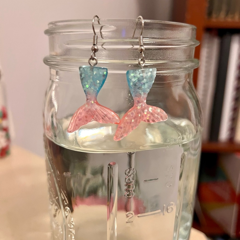 Mermaid Tail Earrings in Blue and Pink